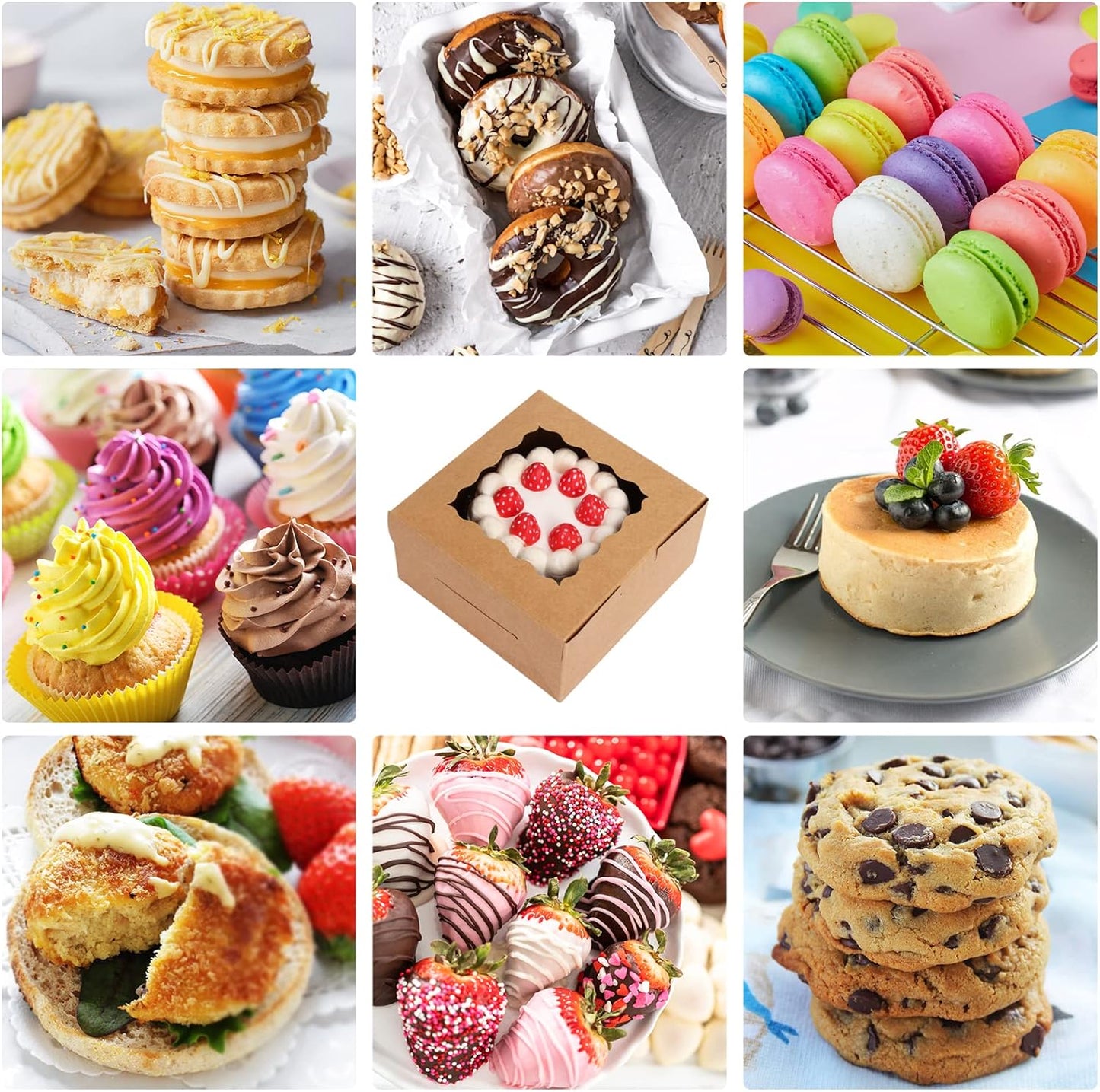Moretoes 15pcs Cookie Boxes with Window, 6x6x3in Brown Bakery Boxes for Treats, Small Cake, Desserts, Donuts, Pastry