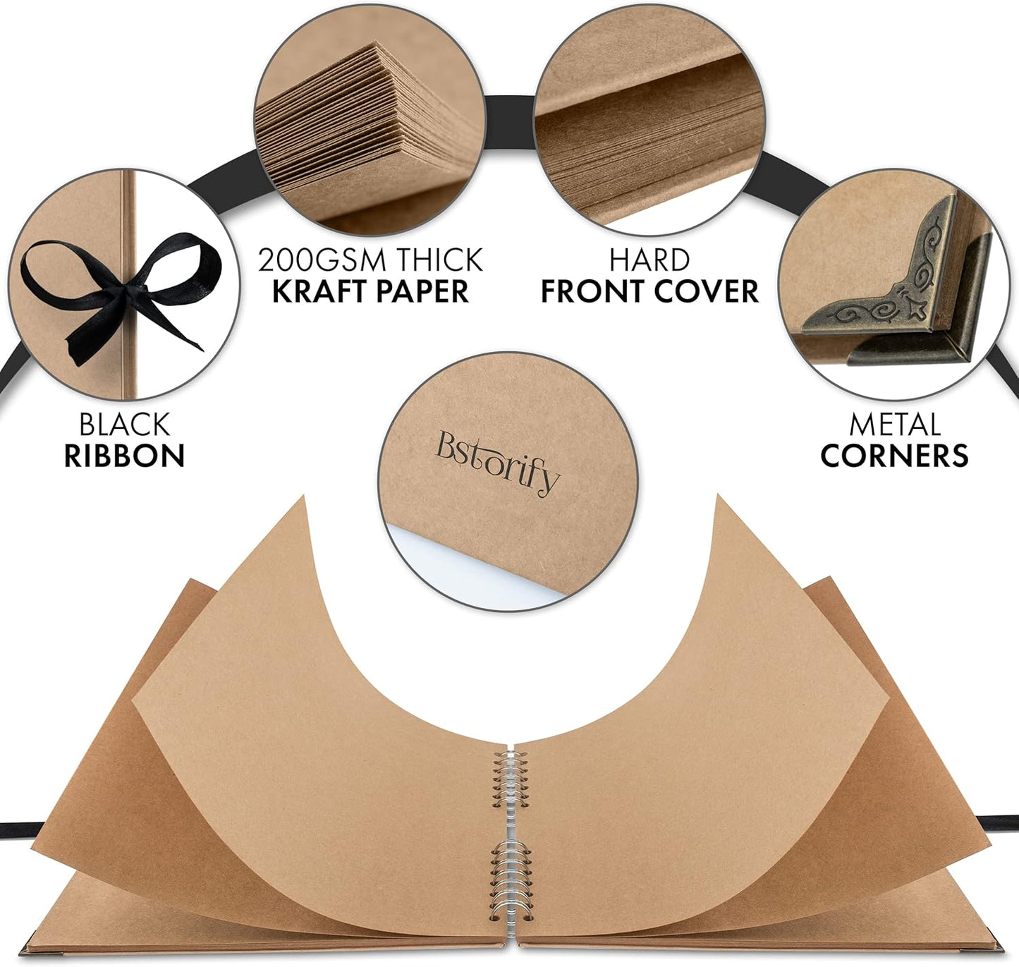 Bstorify Scrapbook Album 60 Pages (8 x 8 Inch) Brown Thick 200gsm Kraft Paper, Photo Album Scrapbook, Memory Book - Ideal for Your Scrapbooking Albums Art & Craft Projects
