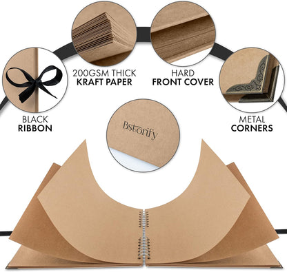 Bstorify Scrapbook Album 60 Pages (8 x 8 Inch) Brown Thick 200gsm Kraft Paper, Photo Album Scrapbook, Memory Book - Ideal for Your Scrapbooking Albums Art & Craft Projects