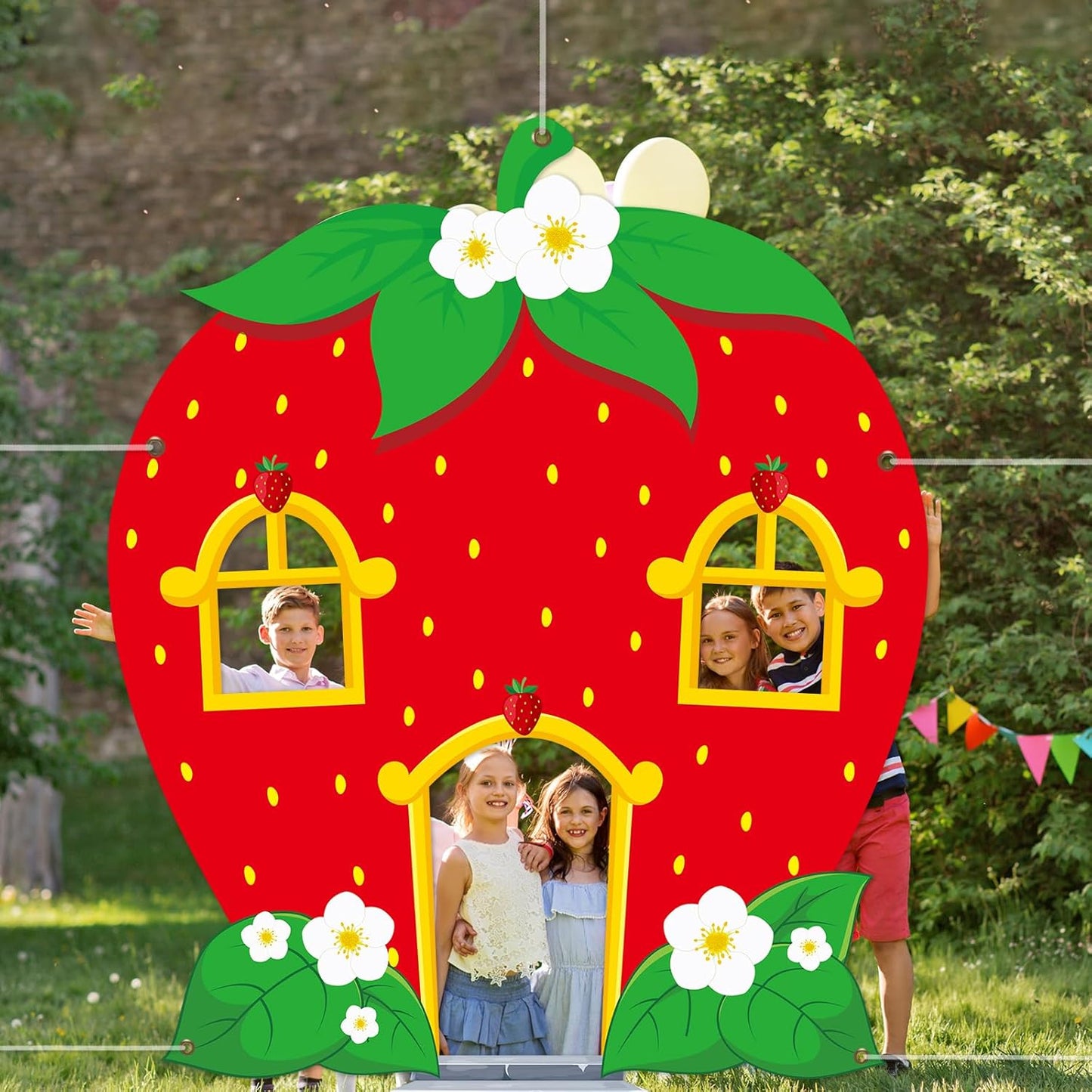 Strawberry Shaped Photo Prop Selfie Frame Party Decor Strawberry Photo Booth Props Background Sweet Berry Porch Banner Backdrop Sign Berry Themed Baby Shower Party Supplies 70x55 Inch