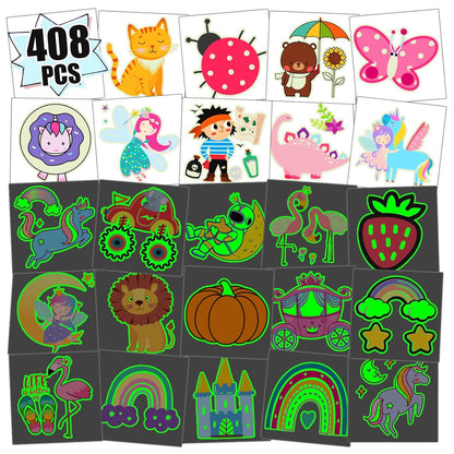 Partywind 408 PCS Kids Tattoos for Party Supplies, Individually Wrapped Sheet Temporary Tattoos Stickers for Kids Goodie Bag Stuffers, Fun Birthday Party Favors - Mixed