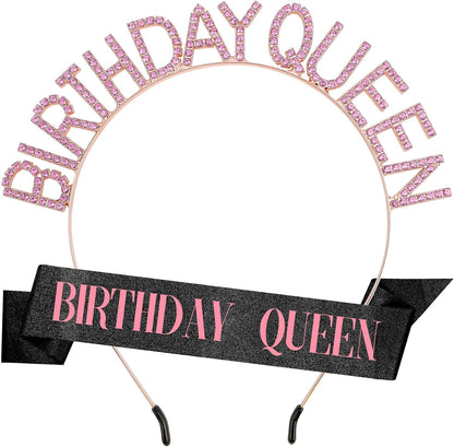 Birthday Sash & Crown for Women - Tiara Headband, Girls' Decorations Accessories