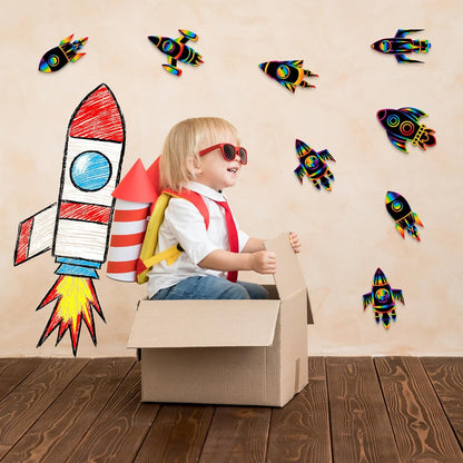 Liliful 48 Set Rocket Scratch Cards Space Theme Party Scratch Crafts Paper Card Art Favors for Adult DIY Crafts Home Decoration Project, 6 Styles