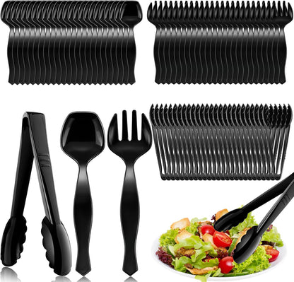Disposable Plastic Serving Utensils Set (Black, 36 Pcs)