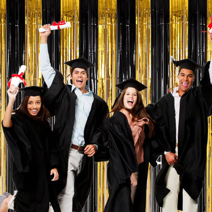 Voircoloria 3 Pack 3.3x8.2 Feet Gold Foil Fringe Backdrop Curtains, Tinsel Streamers, Fringe Backdrop for 2025 New Years Eve, Graduation, Birthday, Baby Shower, Gender Reveal, Disco Party - Colors A