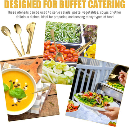 Sabary 36 Pcs Stainless Steel Serving Utensils for Buffet Parties Including 12 Serving Spoons 12 Slotted Spoons 12 Serving Tongs Large Metal Flatware Set for Tanksgiving Catering Banquet(Gold)