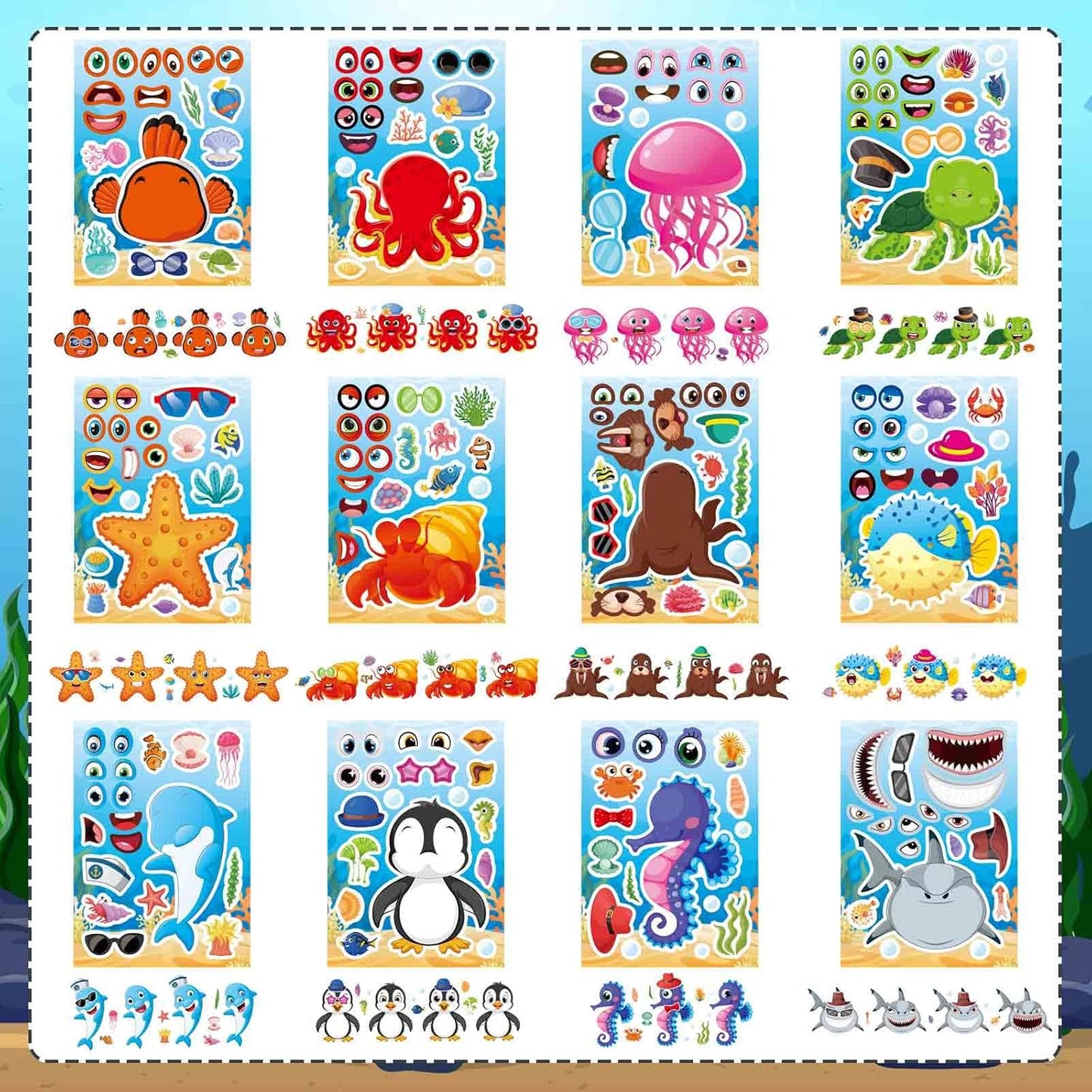 24 Sheets Make a Face Stickers for Kids Toddlers, Make Your Own Animal Mix and Match Sticker Sheets with Sea Animals Horses Dinosaurs Unicorns for Kids Crafts Party Favors Goodie Bags Stuffers
