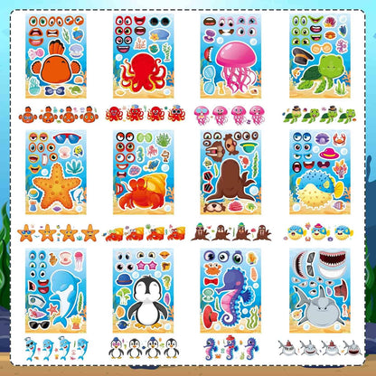 24 Sheets Make a Face Stickers for Kids Toddlers, Make Your Own Animal Mix and Match Sticker Sheets with Sea Animals Horses Dinosaurs Unicorns for Kids Crafts Party Favors Goodie Bags Stuffers