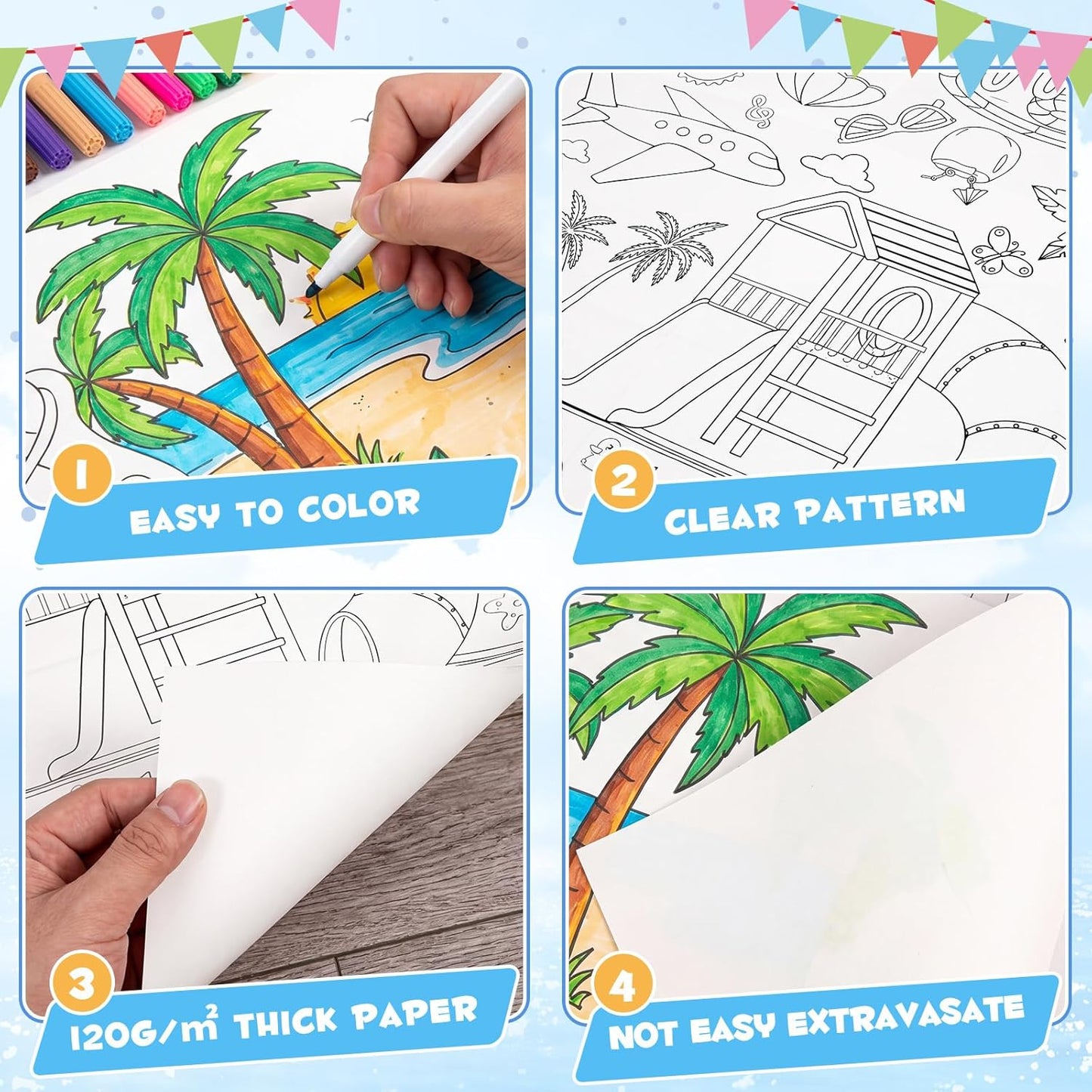 Happy Birthday Giant Coloring Poster/Tablecloth, 30 x 72 Inch Birthday Craft for Kids Art Crafts Paper Banner Kid Games Activities,Coloring Tablecloth Crafts for Classroom Wall School Home Parties