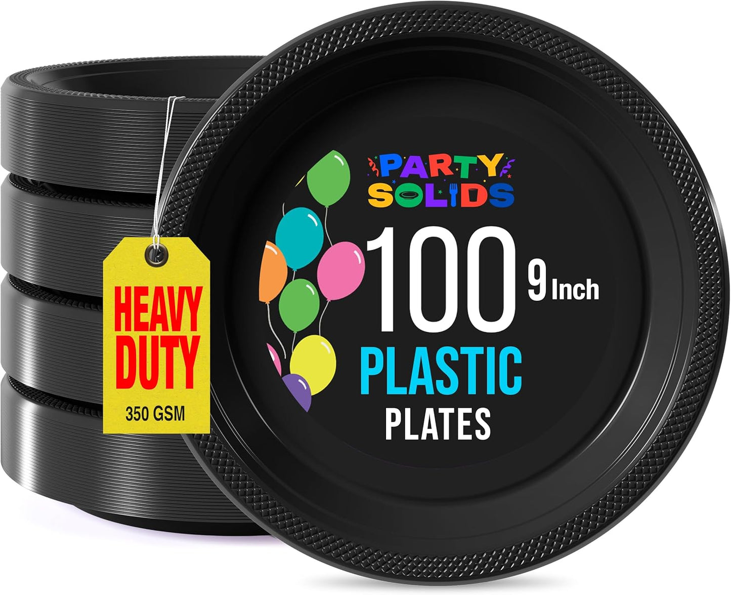 Party Solids Black Plastic Plates For Party 10" Black Disposable Plates For Party Supplies 100 Pcs Plastic Dinnerware Sets Heavy Duty 350 GSM Disposable Dinnerware Set