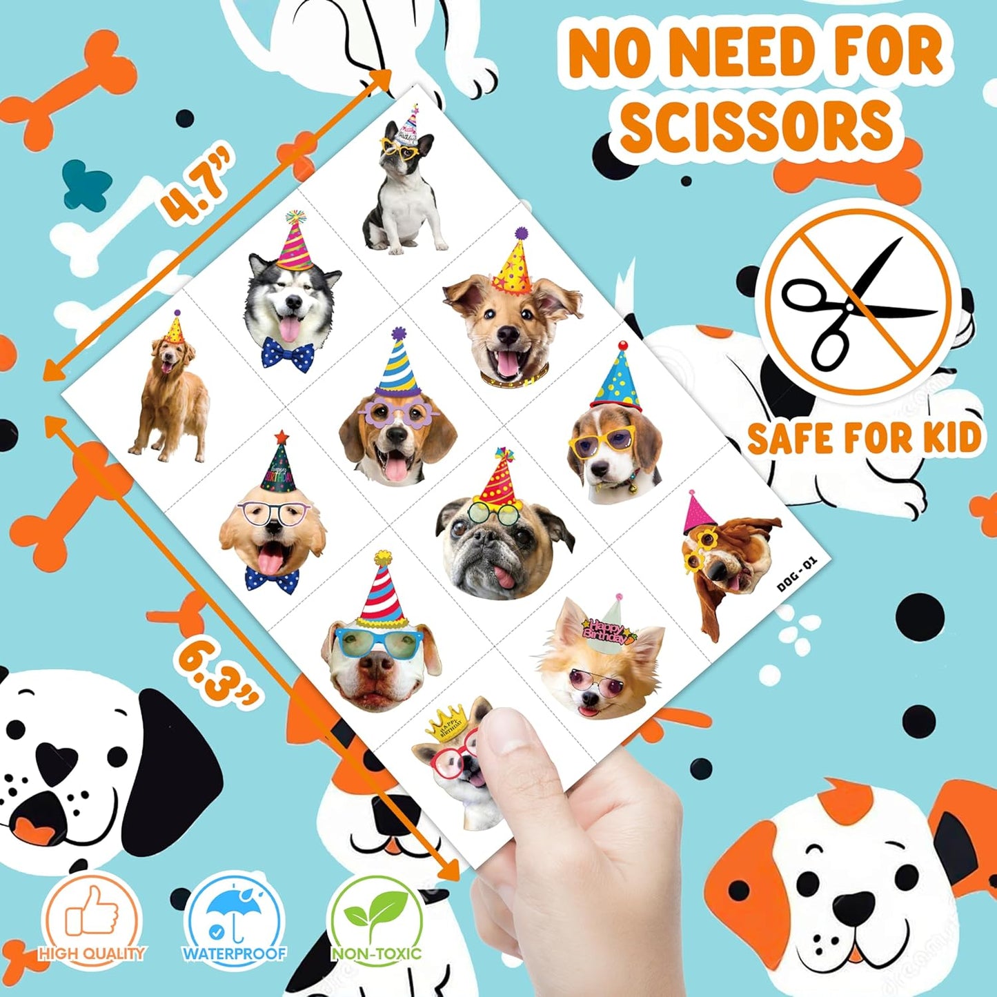 96 PCS Dog Pet Pre-Cut Temporary Tattoos for Kids | Super Cute First Themed Birthday Party Favors, Supplies, Decorations, Animal Fake Tattoo Stickers (Multiple)