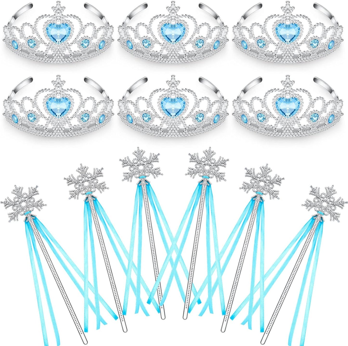 Chalyna 12 Pcs Princess Crowns Tiara Wand for Little Girl Silver Heart Jewel Plastic Tiara Winter Gift for Birthday(Pink,Heart Style)
