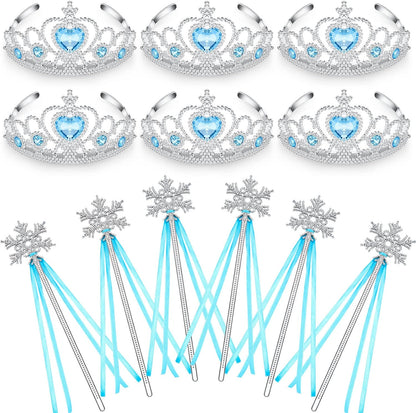 Chalyna 12 Pcs Princess Crowns Tiara Wand for Little Girl Silver Heart Jewel Plastic Tiara Winter Gift for Birthday(Pink,Heart Style)