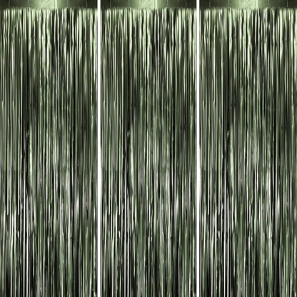 Voircoloria 3 Pack 3.3x8.2 Feet Gold Foil Fringe Backdrop Curtains, Tinsel Streamers, Fringe Backdrop for 2025 New Years Eve, Graduation, Birthday, Baby Shower, Gender Reveal, Disco Party - Colors A