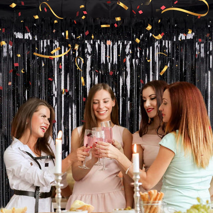 2 Pack 3.2ft x 8.2ft Silver Metallic Tinsel Foil Fringe Curtains, Door Streamer Photo Booth Backdrop for Birthday Graduation Engagement Bridal Shower Bachelorette Baby Shower Party Decorations