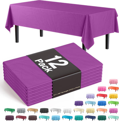 12-Pack Premium Plastic Tablecloth 54in. x 108in. Rectangle Table Cover - Dark Blue - Colors B