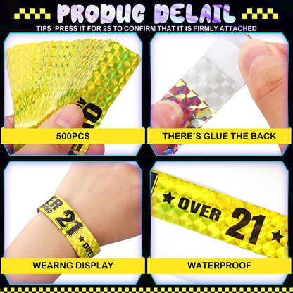 Ferraycle Over 21 Wristbands Holographic Events Wristbands Plastic Party Bracelets Waterproof Bracelets Arm Bands for Events Concerts