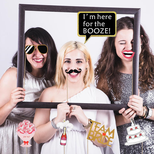 Kotbs 52pcs Wedding Photo Booth Props, Bachelorette Party Photo Booth Prop Kit for Bridal Shower, Engagement and Valentines Party, Photobooth Props Wedding Party Supplies