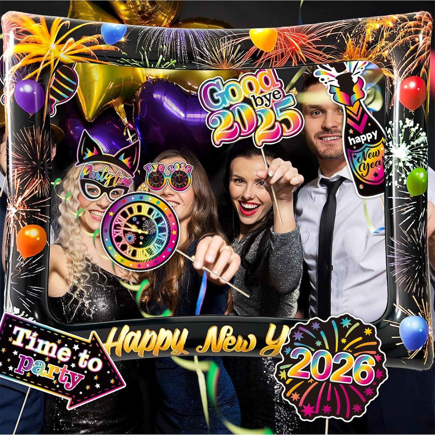 Hawaiian Photo Booth Props & Inflatable Frame, 30Pcs Luau Photobooth Props with Large Inflatable Inflatable Selfie Picture Frame for Summer Tropical Aloha Luau Party Selfie Supplies