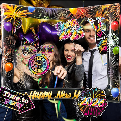 Hawaiian Photo Booth Props & Inflatable Frame, 30Pcs Luau Photobooth Props with Large Inflatable Inflatable Selfie Picture Frame for Summer Tropical Aloha Luau Party Selfie Supplies