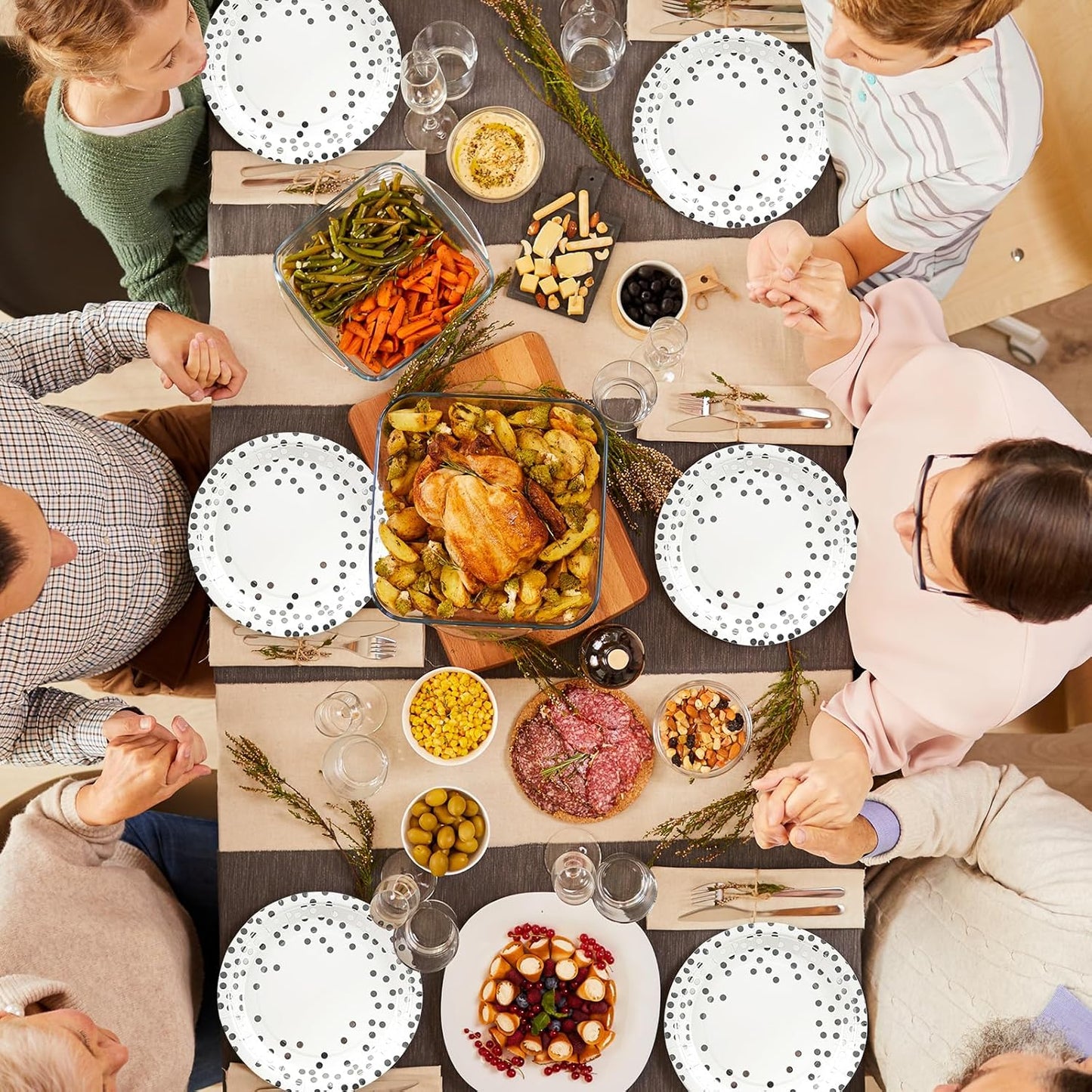 75PCS Paper Plates and Napkins Set - White and Gold Dot Disposable Party Dinnerware Includes Paper Plates, Napkins, Forks Decorations for 2026 New Year, Birthday, Wedding and Holiday, Serves 25