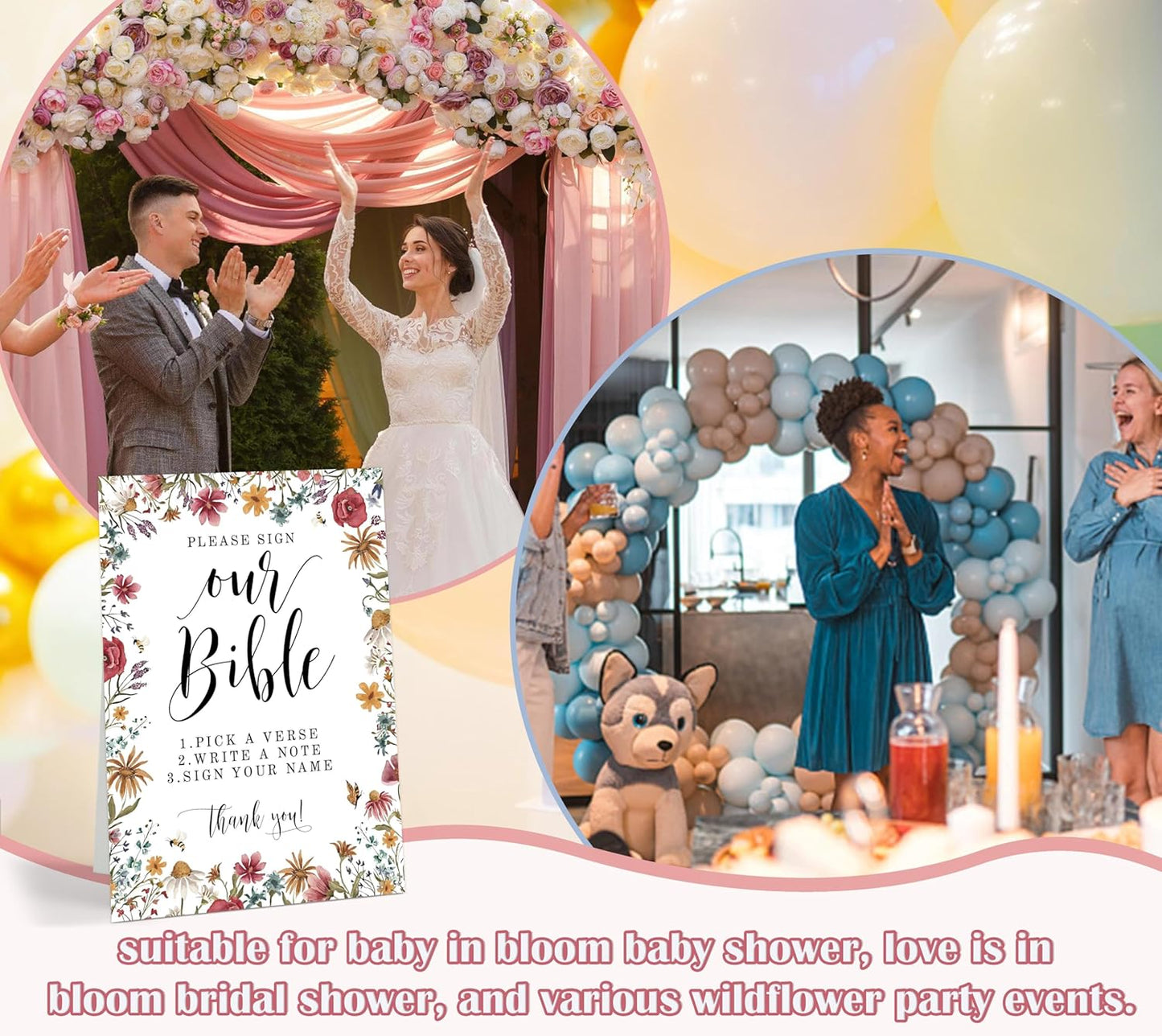 Wild Flower Audio Guest Book Sign, Baby in Bloom Love is in Bloom Decorations, Bridal Shower Baby Shower Wedding Signs for Reception, Floral Party Table Decor, 8 x 11 Inch