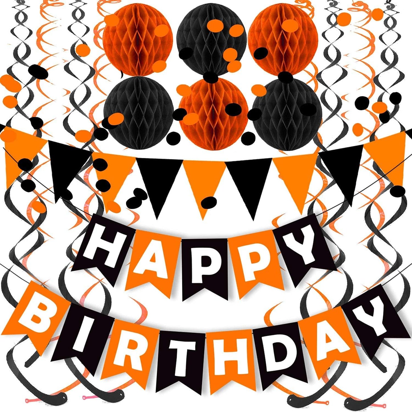 Fecedy Happy Birthday Banner With Colorful Paper Flag Bunting Paper Circle Confetti Garland Swirl Streamers Honeycomb ball for Birthday Party Decorations