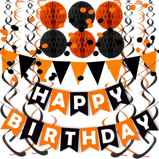 Fecedy Happy Birthday Banner With Colorful Paper Flag Bunting Paper Circle Confetti Garland Swirl Streamers Honeycomb ball for Birthday Party Decorations