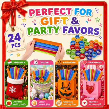 24 Pcs Fidget Toys for Kids Bulk: Sensory Silicone Slap Bracelets, Quiet Travel Toys for Car Rides & Airplanes, Classroom Rewards, Summer Camp Prizes, Party Favors & Goodie Bag Stuffers