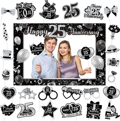 50th Wedding Anniversary Decorations Black Gold 50th Wedding Anniversary Party Photo Booth Props and Selfie Frame Silver Happy 50 Years Anniversaries Party Supplies for Women Men Cheers to 50 Years