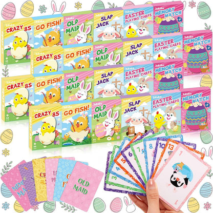 Zubebe 24 Pack End of Year Card Games Bulk 6 in 1 Classic Playing Card Game Set for Kids Includes Go Fish, Old Maid, Crazy Eights, Memory Match, Slap Jack, Playing Cards for End of Year Party Favors