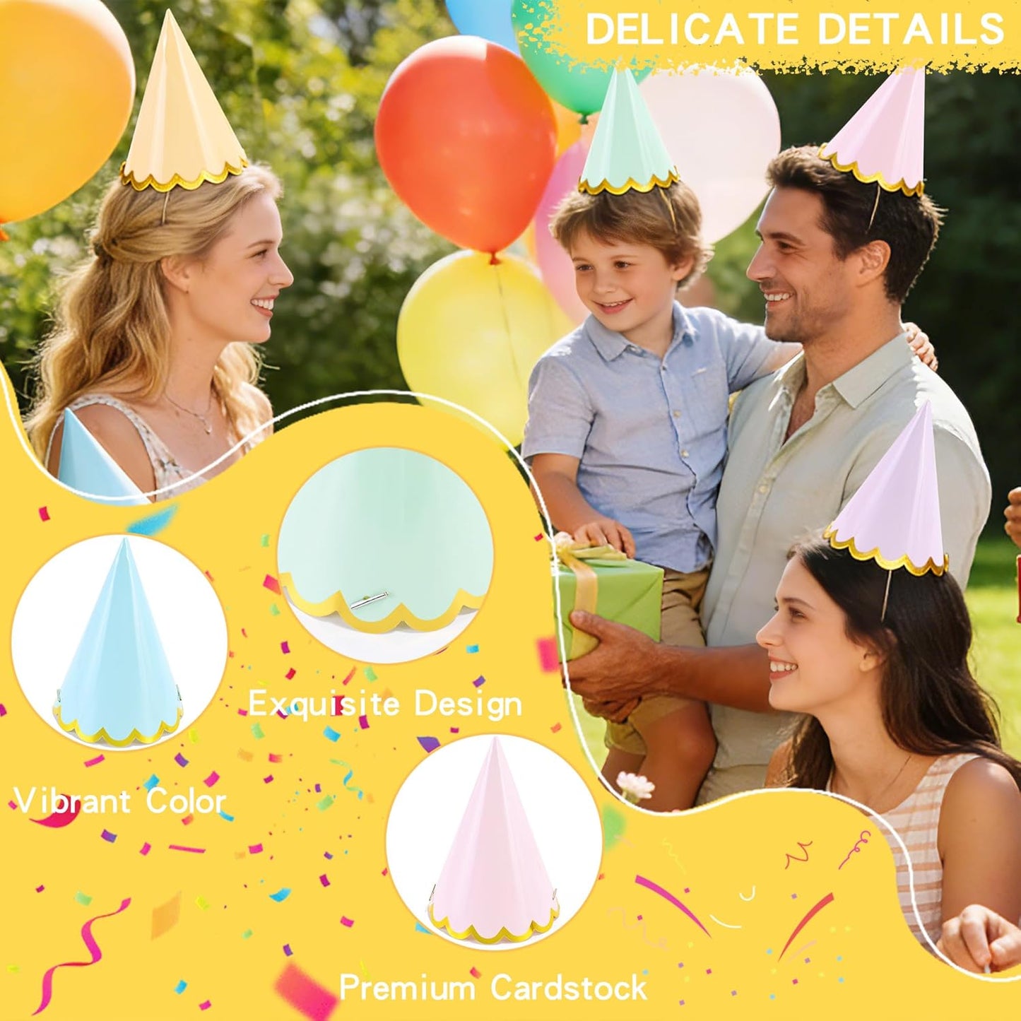 CANREVEL 24 PCS Pre-Assembled Party Hats for Adults, Party Decorations Supply Headwear Celebration for Women Men