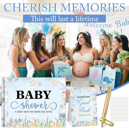 Fuyoooo 27 Pcs Safari Animal Baby Shower Guest Book Set Baby Shower Sign in Guest Floral Book Place Table Cards with Gold Pen Adhesive Photo Corner for Birthday Party