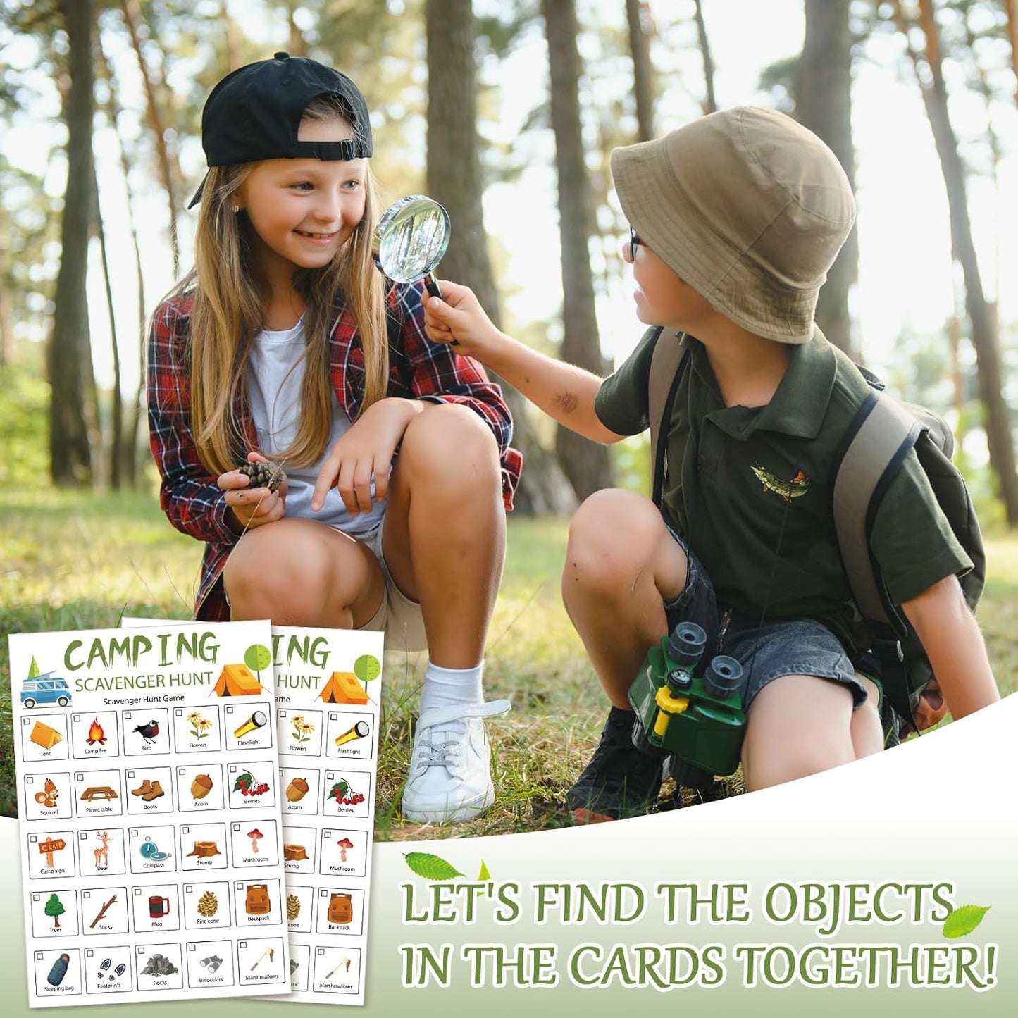 Hoolerry 30 Pcs Nature Scavenger Hunt for Kids Road Trip Game Car Spring Summer Easter Scavenger Hunt Cards Travel Activities Camping Games Outdoor Indoor Seek Activity for Kids Adults(Nature)
