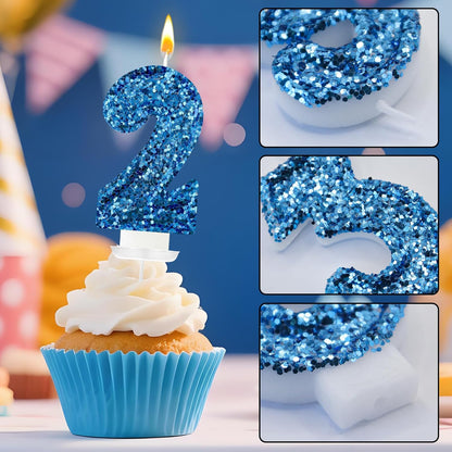 Birthday Number Candles, Glitter Number Candle Cake Decorations with Sequins, Cupcake Decorations for Girls, Women, Party Anniversary Celebrations (Number 6, Purple)