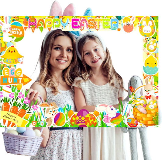 Easter Photo Booth Props Frame Happy Easter Egg Bunny Selfie Photobooth Props for Photoshoot Spring Photography Props Creative Funny Backdrop Posing Signs DIY Craft for Easter Party Suppliers