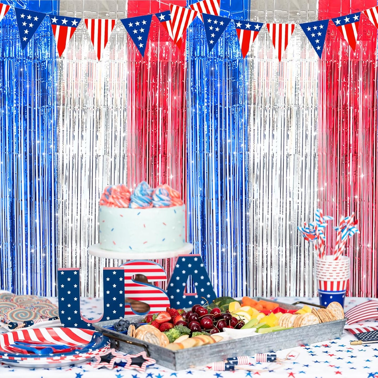 2 Pack Shiny Silver Tinsel Foil Fringe Curtains, 3.3ft x 6.6ft Iridescent Streamers Party Photo Backdrop for Birthday, Wedding, Engagement, Bachelorette Party Decoration