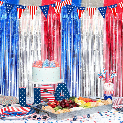 2 Pack Shiny Silver Tinsel Foil Fringe Curtains, 3.3ft x 6.6ft Iridescent Streamers Party Photo Backdrop for Birthday, Wedding, Engagement, Bachelorette Party Decoration