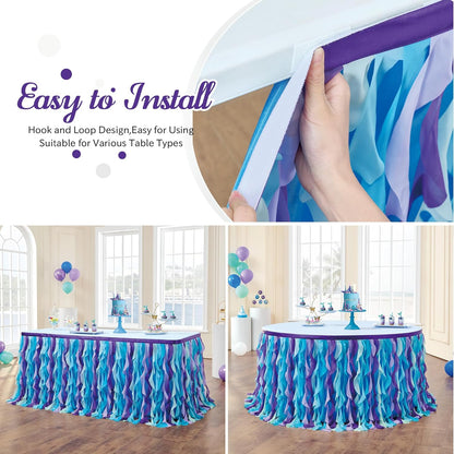 leegleri 6FT Tulle Ruffle Curly Willow Table Skirt for Rectangle or Round Tables, Under The Sea Ocean Blue Baby Shark Themed Tutu Table Skirt for Baby Shower, Birthday Party