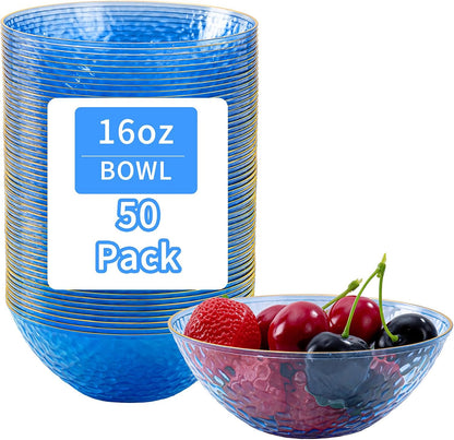 Tinybee 30 Pack Pink Plastic Bowls - Pink Disposable Bowls for Party with Gold Rim, 16-20oz Premium Hammered Bowls Disposable Heavy Duty, Plastic Salad Bowls for Milk Cereals, Snacks, Salads
