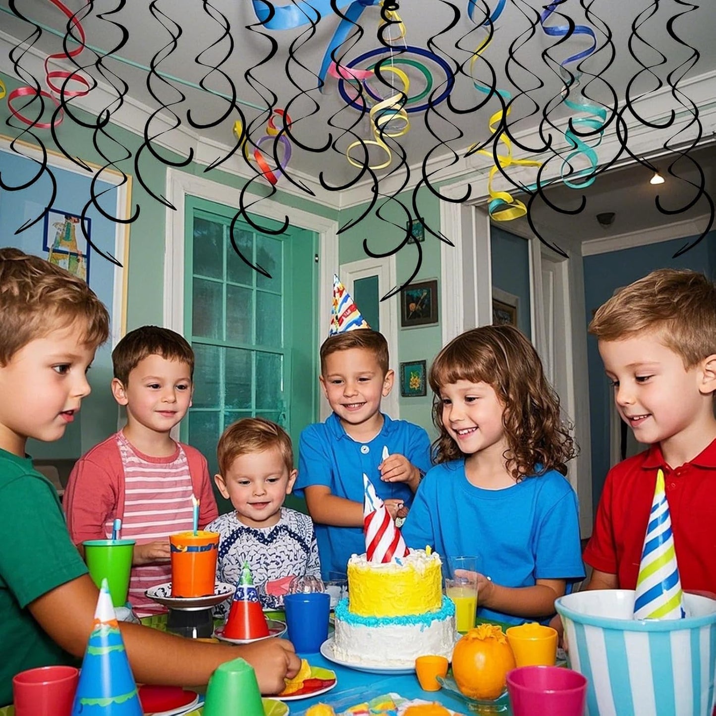 30 Pieces Hanging Swirl Party Decorations Foil Decorations Ceiling Swirl Spiral Hanging Plastic Streamer for Ceiling Birthday Graduation Wedding Celebration Baby Shower Party Supply (Black)