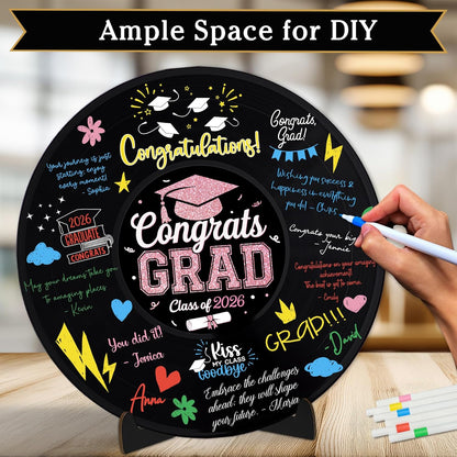 2026 Graduation Party Vinyl Record Alternative Guest Book, Black and Rosegold Class of 2026 Congrats Grad Graduation Decorations Signature Guest Book