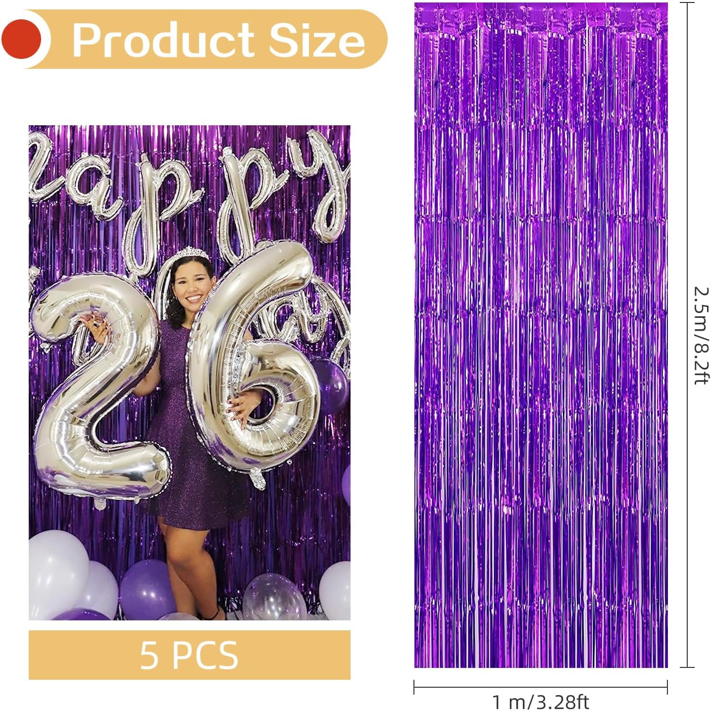 10 Pack Silver Backdrop Curtain 3.2ft x 8.2ft Metallic Tinsel Foil Fringe Curtains Photo Booth Background for Birthday Party Decoration Baby Shower Engagement Wedding Christmas Decoration (Silver)