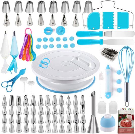 Cake Decorating Kit,137pcs Cake Decorating Supplies with Cake Turntable for Decorating,Pastry Piping Bag,Russian Piping Tips Baking Tools, Cake Baking Supplies for Beginners(Light Pink)