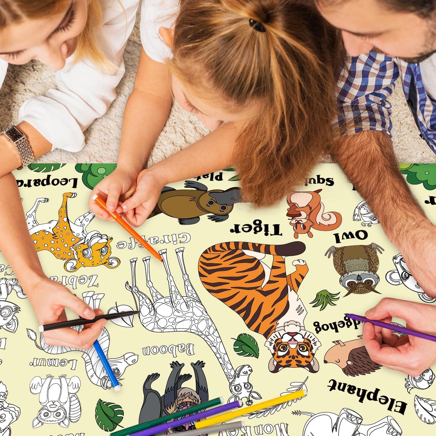 43.3x31.5 Summer Coloring Poster with Picture, Giant Cute Painting Poster, Large Coloring Tablecloth for Classroom Home Birthday Party Supplies Favor