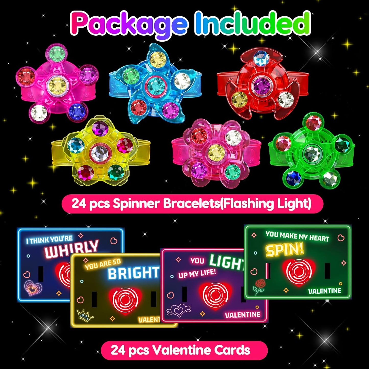 24PCS LED Light Up Fidget Spinner Rings Glow Party Favors Bulk for Kids 4-8 8-12 Summer Goodie Treat Bags Stuffers Pinata Fillers Carnival Prizes Classroom Treasure Box Toys Birthday Return Gifts