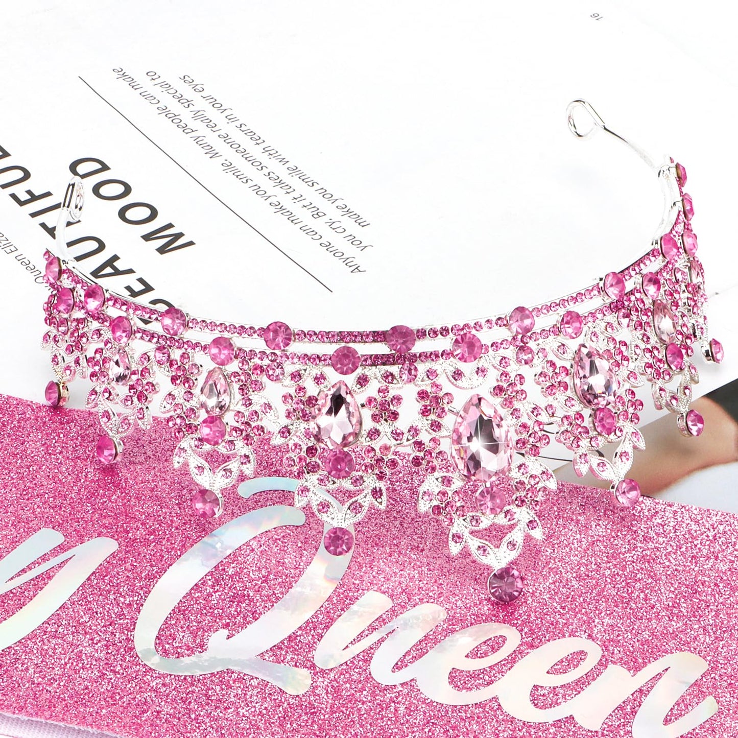 Atoden Green Birthday Crown and Sash Tiara for Women and Girls, Crystal Rhinestone Tiara for Birthday Party, Wedding, Quinceanera, Prom, Festival, EF8277