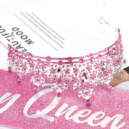 Atoden Green Birthday Crown and Sash Tiara for Women and Girls, Crystal Rhinestone Tiara for Birthday Party, Wedding, Quinceanera, Prom, Festival, EF8277
