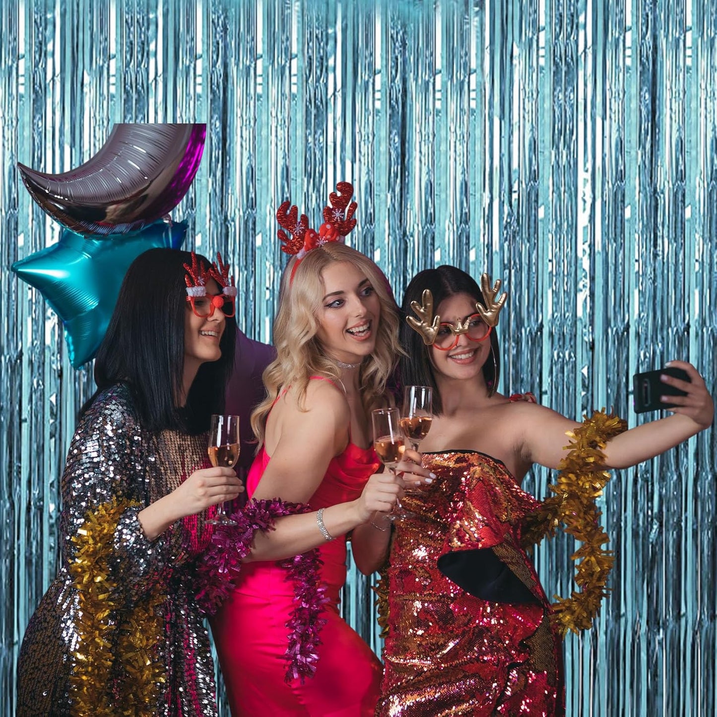 Birthday Party Decorations: 3 Pack 3.3 x 9.9 ft Gold Foil Fringe Curtains Party Supplies, Tinsel Curtain Backdrop for Parties/Birthday/Photo Booth