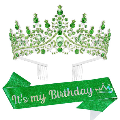 VELSCRUN Purple Crystal Birthday Tiara Crowns for Women Girls It's My Birthday Sash Queen Girls Princess Crown with Combs Happy Birth Party Decorations Mom Sisters Birth Gift Hair Accessories